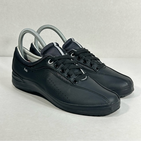 Keds Leather Lace Up Comfort Casual Women's Size 6.5 Sneakers Shoes Solid Black - Picture 4 of 13